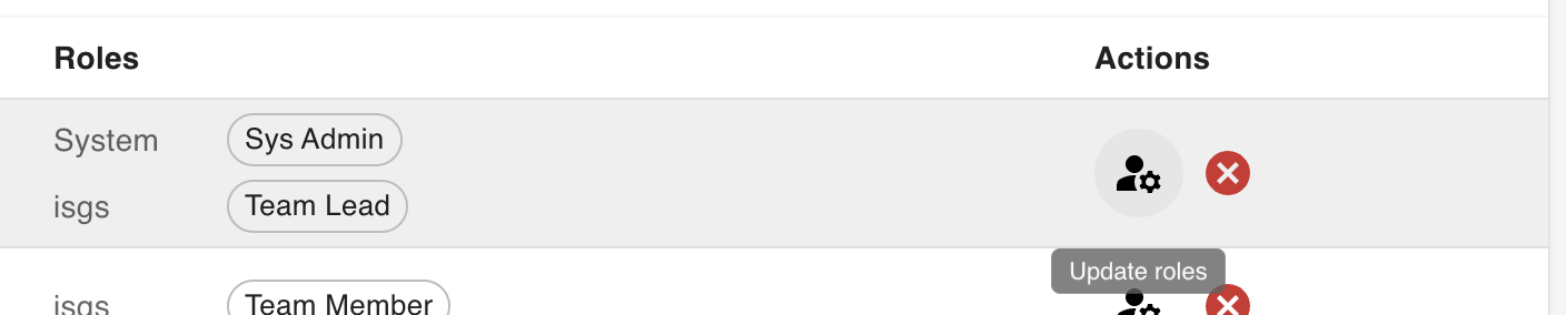 Update roles action in the Users table